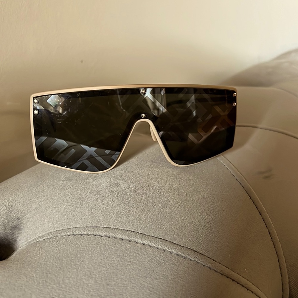 Fendi Black Shield Sunglasses with Cream Trim